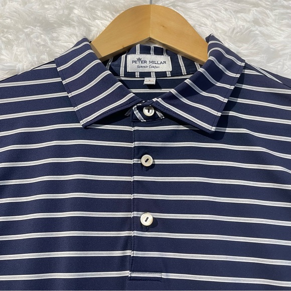 Peter Millar Summer Comfort Mens Polo Size Large Navy Gray Stripe Short Sleeve - Picture 5 of 8